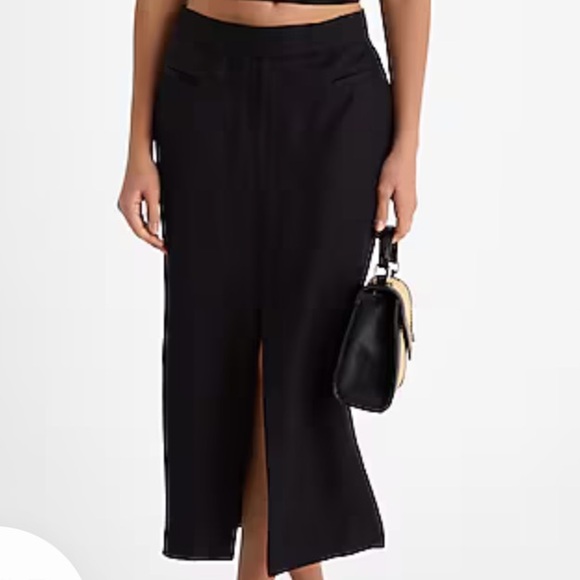 Black Linen blend high waisted tailored skirt,front slit,Midi skirt, size 10,NWT - Picture 10 of 10